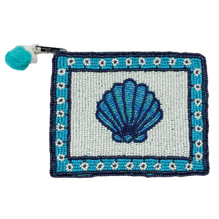 Blue Seashell Beaded Coin Pouch