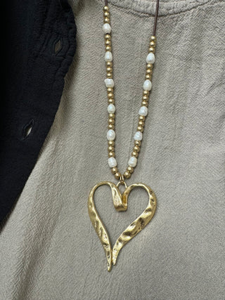 Brushed Gold Heart Necklace