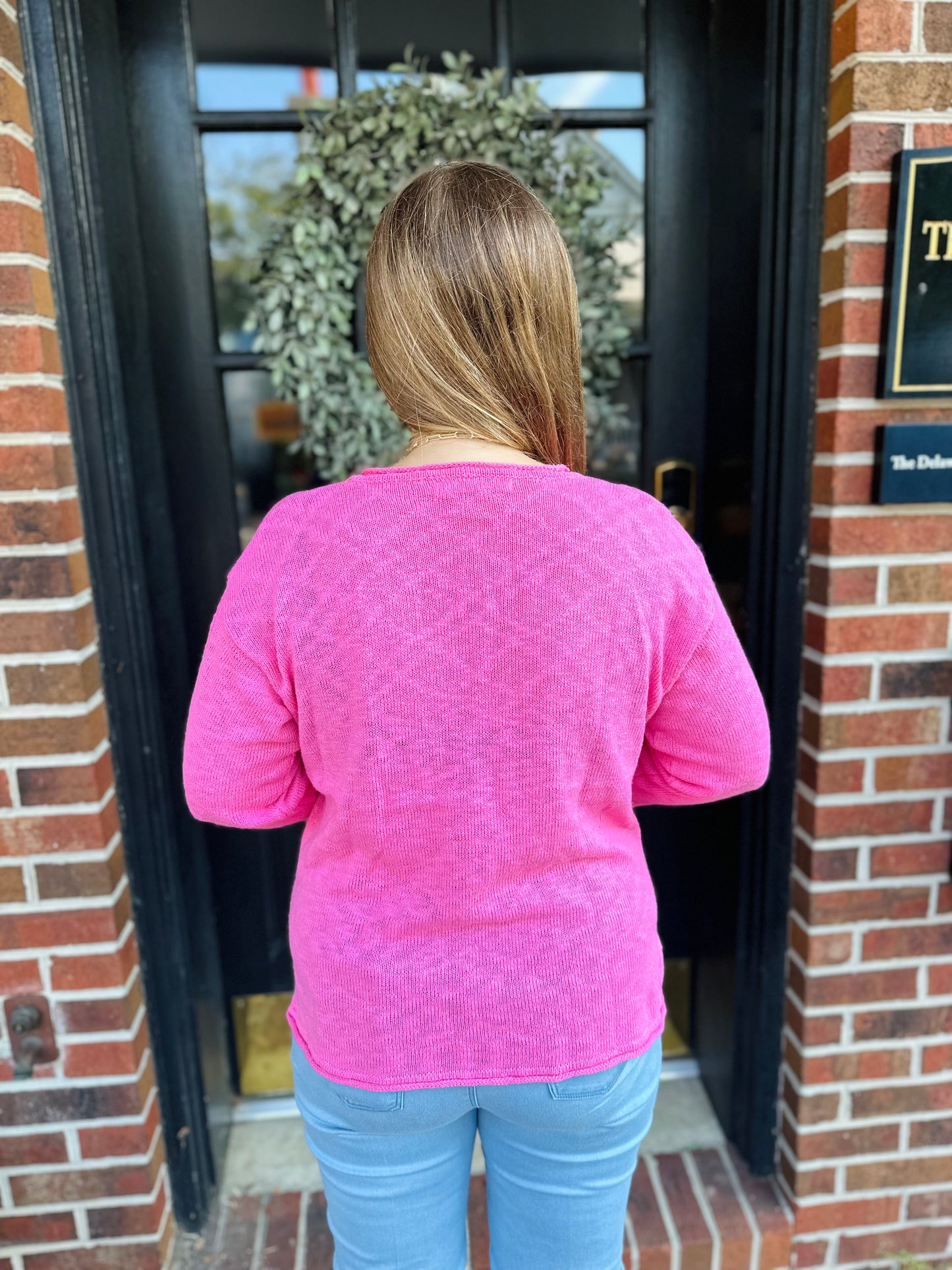 Lulu B Pink Lightweight Sweater with Pockets