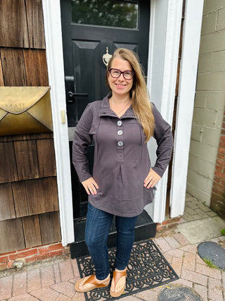 Lulu B Charcoal Button Pullover