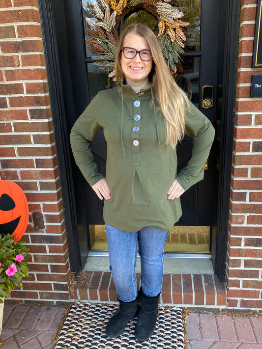 Lulu B Olive Button Pullover