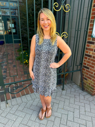 Lulu B Neutral Leopard Dress with Ruffle Bottom