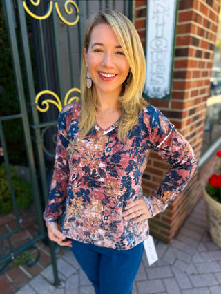 Charlie B Reversible Floral V-Neck Sweater