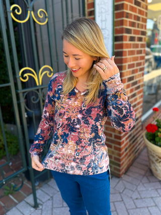 Charlie B Reversible Floral V-Neck Sweater