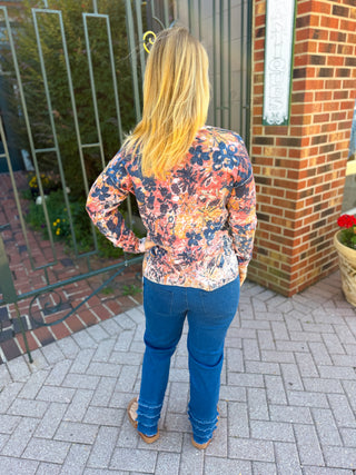 Charlie B Reversible Floral V-Neck Sweater