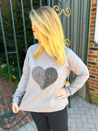 Escape by Habitat Fog Needlepoint Heart Crew Neck Fleece Pullover