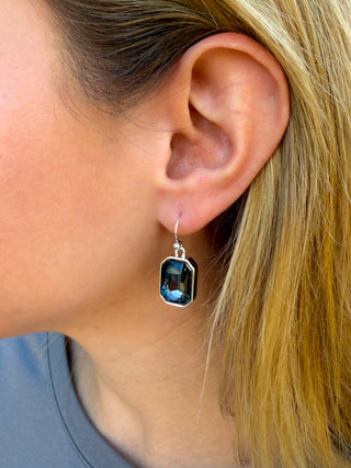 Grey Crystal Rectangle Earrings