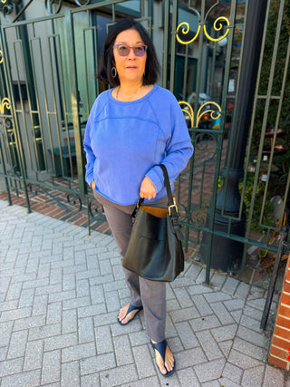 Escape by Habitat Baja Blue French Terry Raw Edge Boxy Pullover