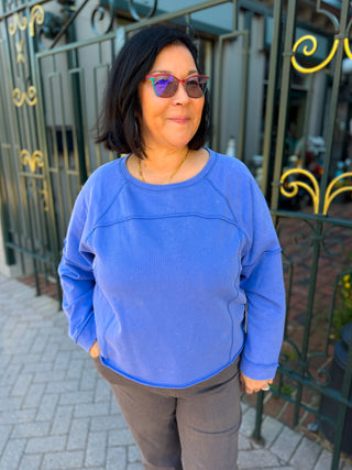Escape by Habitat Baja Blue French Terry Raw Edge Boxy Pullover