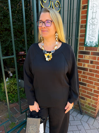 Olivia by Habitat Black Featherlux Knit Stitch Pullover