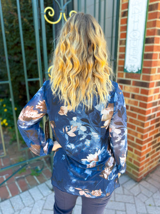 Tango Mango Blue Magnolia Lined Blouse