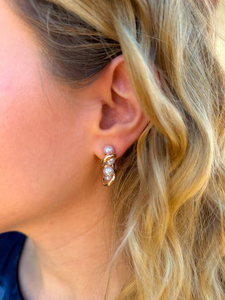 Twist Gold and Pearl Earrings