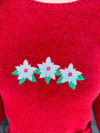 Lulu B Crimson Poinsettia Chenille Sweater