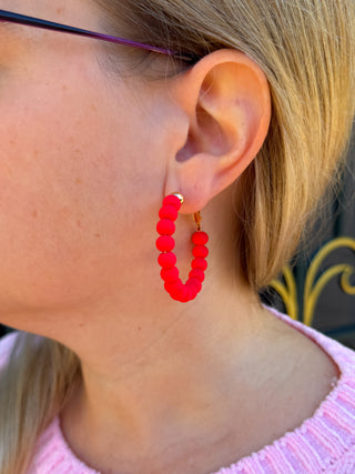 Red Beaded Hoop Earrings