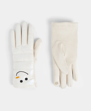 Iridescent White Snowman Puffer Touchscreen Gloves