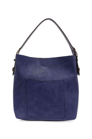 Joy Susan Classic Dusk Blue Hobo Handbag with Coffee Handle