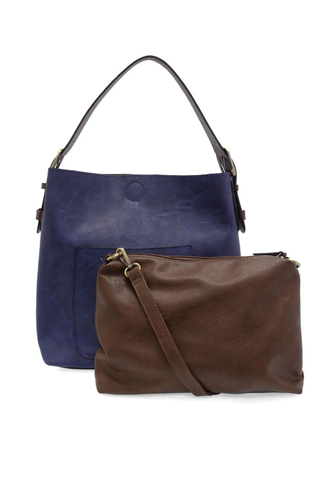 Joy Susan Classic Dusk Blue Hobo Handbag with Coffee Handle