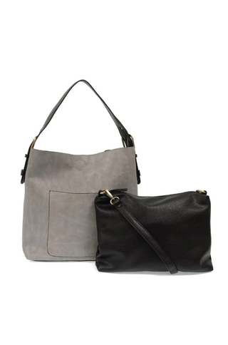 Joy Susan Classic Grey Hobo Handbag with Black Handle