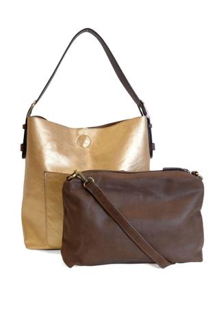 Joy Susan Classic Metallic Golden Hour Hobo Handbag with Coffee Handle