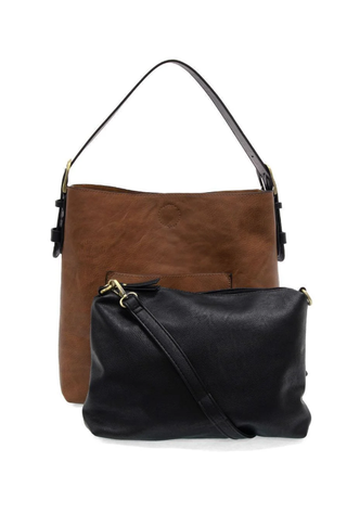 Joy Susan Classic Pecan Hobo Handbag with Black Handle