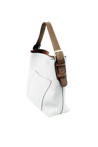 Joy Susan Classic White Hobo Handbag with Coffee Handle