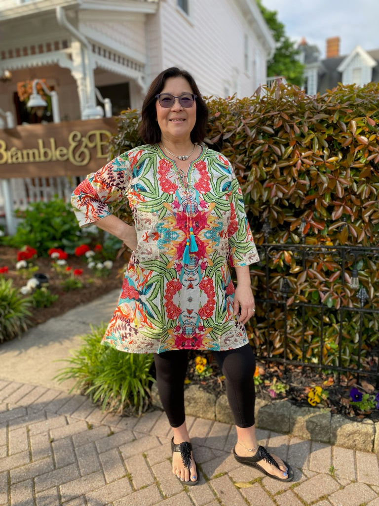 Kiki Sol Cream Tropical Beaded Tunic at blooming boutique