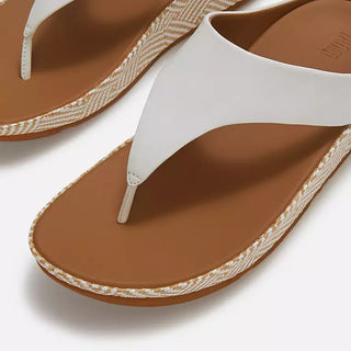 FITFLOPS LULU URBAN WHITE LEATHER GRAPHIC WEAVE TOE-POST SANDALS