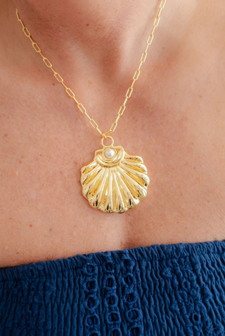 Lisi Lerch Ashley Large Gold & Pearl Shell Charm Necklace