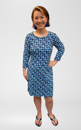 Lulu B Blue Maze 34 Sleeve Travel Dress