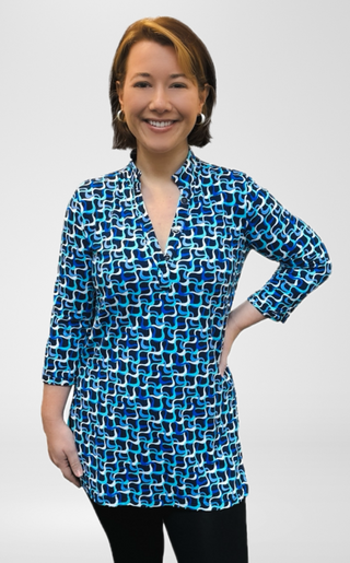 Lulu B Blue Maze Button Tunic