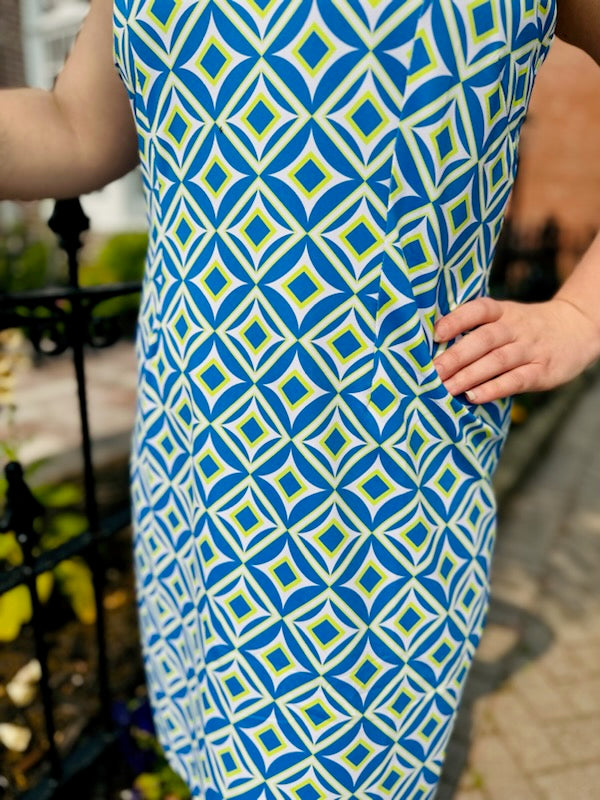 LuluB Blue and Green Sexy Back Dress at blooming boutique
