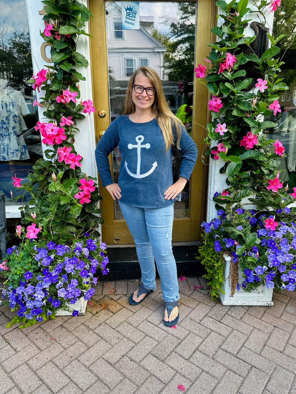 Lulu B Navy Anchor Chenille Sweater – Blooming Boutique