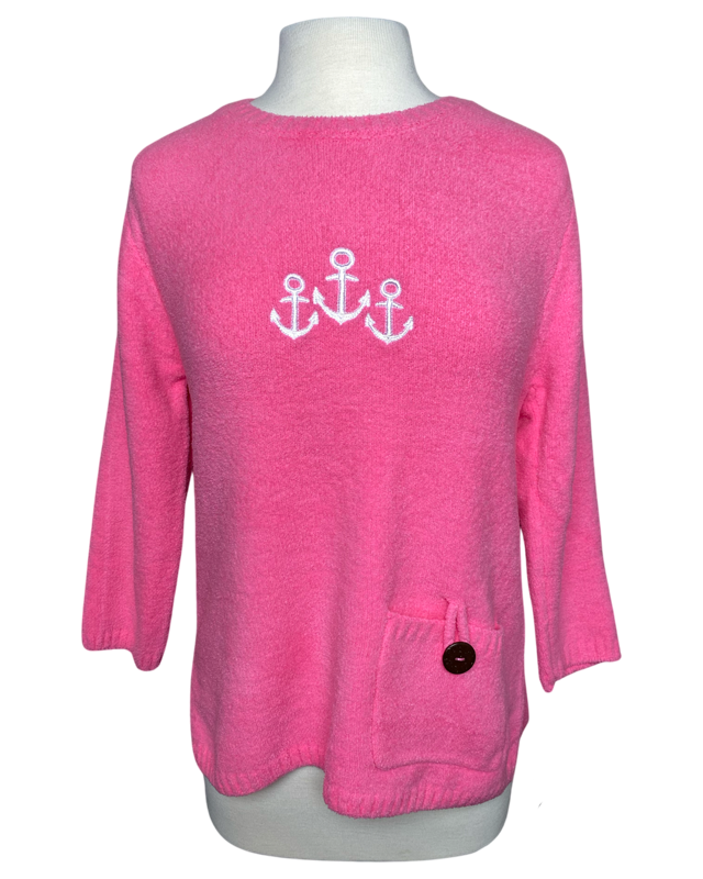 Lulu B Pink Anchor Embroidered Sweater