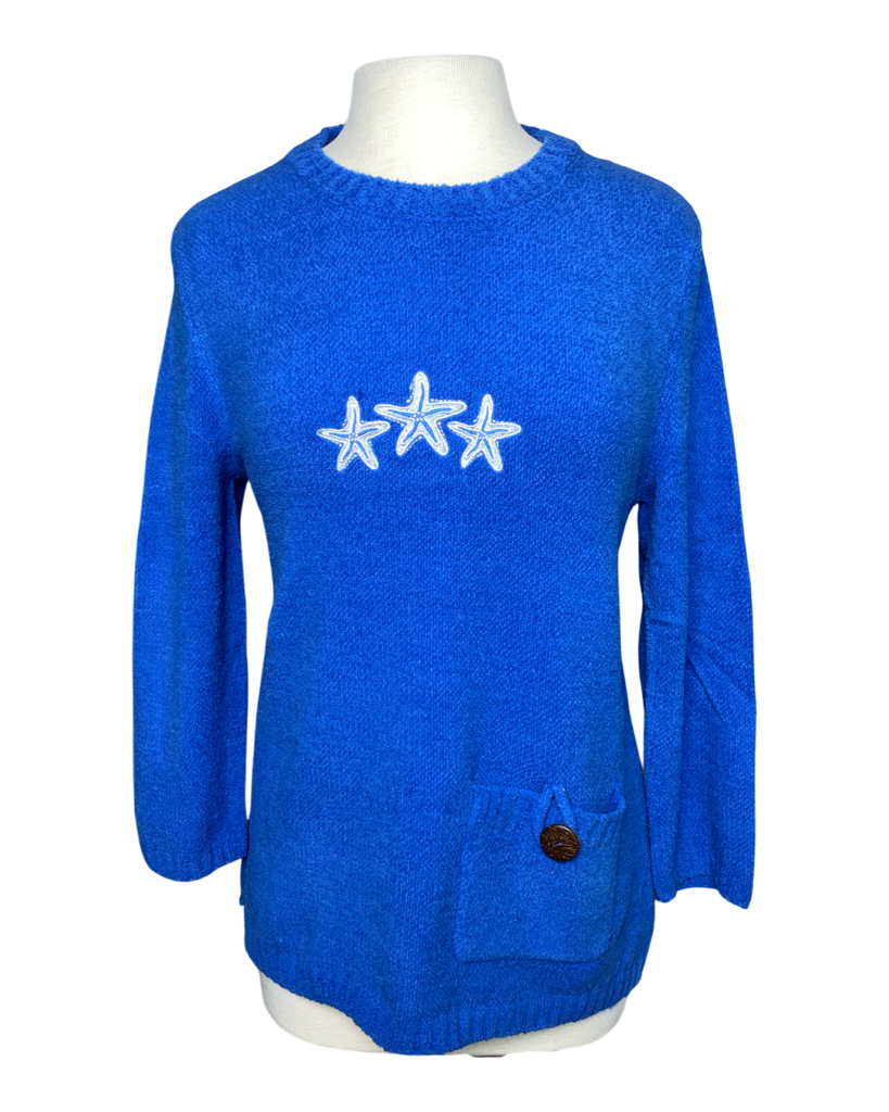 Lulu B Royal Chenille Starfish Embroidered Sweater – Blooming Boutique