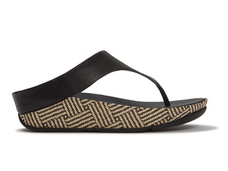 FITFLOPS LULU BLACK LEATHER GRAPHIC WEAVE TOE-POST SANDALS