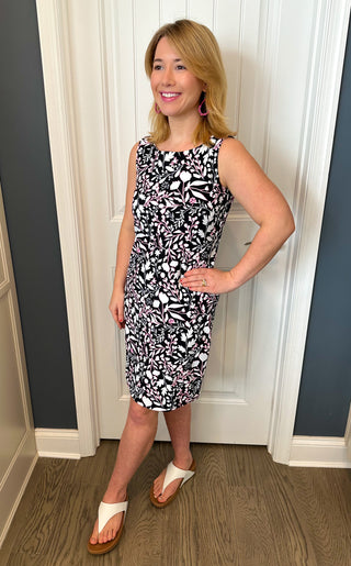 Lulu B Black Floral Shift Sleeveless Travel Dress