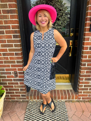 Lulu B Black Trellis UPF 50+ Open Cut Dress