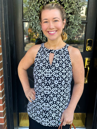 Lulu B Black and White Trellis Keyhole Tank