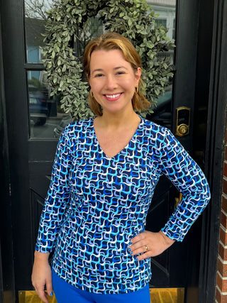 Lulu B Blue Maze V-Neck Top