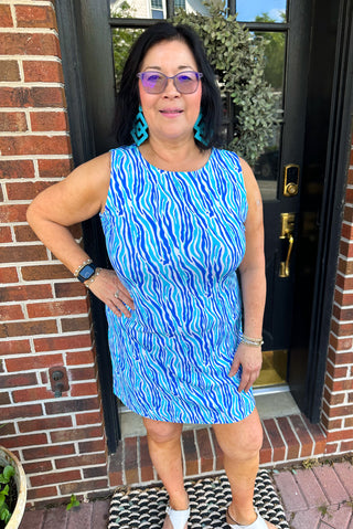 Lulu B Blue Vertical Zebra Sleeveless Travel Dress