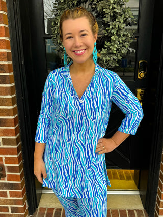 Lulu B Blue Zebra Button Tunic