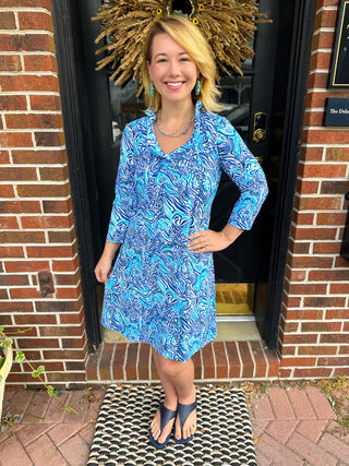 Lulu B Blue Zebra Ruffle Collar Dress Lulu B Blue Zebra Ruffle Collar Dress