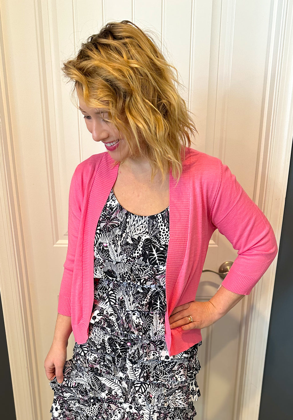 Cardigan Rose Vif Cable & Gauge Avec Boutons Cœur Cristal - Taille S/M - Occasion Très Bon état