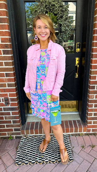 Lulu B Multi-Mosaic Sleeveless Ruffle Trim Resort Wear Dress