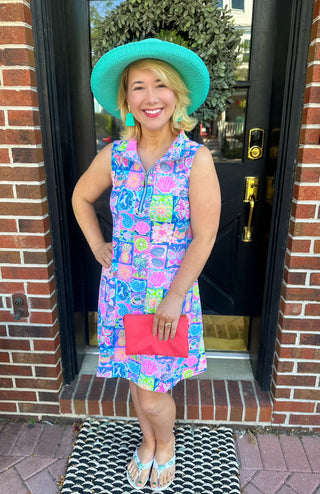 Lulu B Multicolor Mosaic Sleeveless Zip Swing Dress