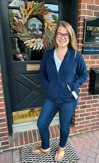 Lulu B Navy Hooded Chenille Zip Jacket