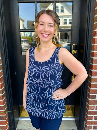 Lulu B Navy Palms Sleeveless Cha Cha Tank
