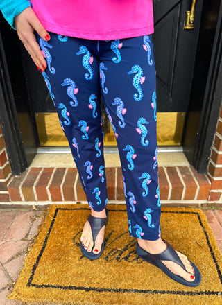 Lulu B Navy Seahorse Secret Pocket Capri Legging