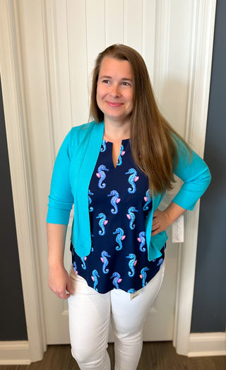 Lulu B Navy Seahorse Sleeveless Keyhole Top