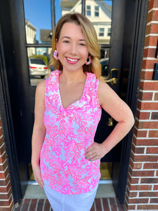 Lulu B Pink Coral Ruffle V-Neck Tank